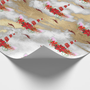 Papel De Presente Ouro de mármore da rosa vermelha dos feriados do