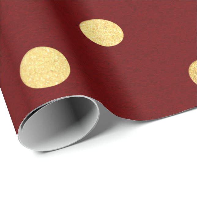 Papel De Presente Ouro de Maroon Vermelho Burgundy Grandes Bolinhas (Ponta do rolo)