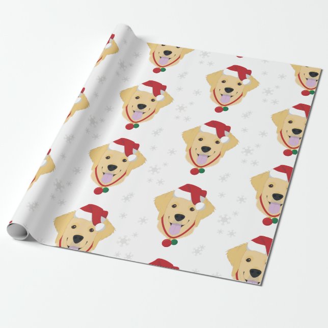 Papel De Presente Ouro de Natal - Cachorro branco de varejo (Desenrolado)