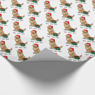 Papel De Presente Ouro de Natal Papai Noel Cachorro de Retriever