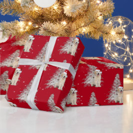 Papel De Presente Ouro de Natal - Retriever e Árvore