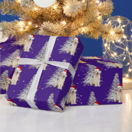 Papel De Presente Ouro de Natal - Retriever e Árvore