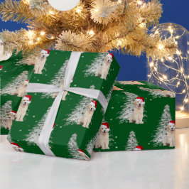 Papel De Presente Ouro de Natal - Retriever e Árvore