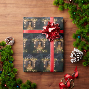 Papel De Presente Ouro De Natal Retriever Em Doghouse
