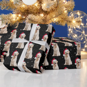 Papel De Presente Ouro De Natal Retriever Em Flocos De Neve