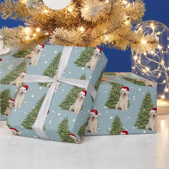 Papel De Presente Ouro De Natal Retriever Em Flocos De Neve (Feriados)