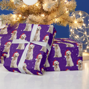 Papel De Presente Ouro De Natal Retriever Em Flocos De Neve