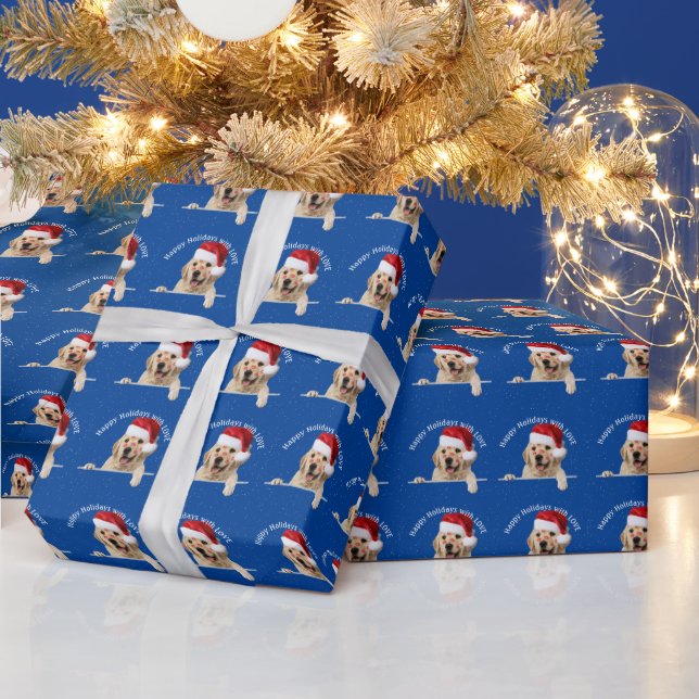 Papel De Presente Ouro de Natal - Retriever Lipstick Kisses (Feriados)