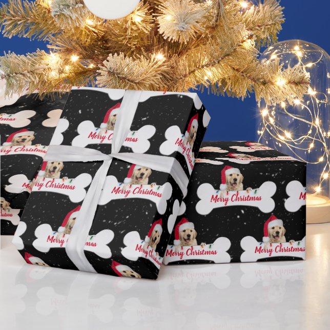 Papel De Presente Ouro de Natal - Retriever no Osso do Cão (Feriados)