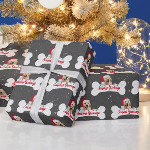 Papel De Presente Ouro de Natal - Retriever no Osso do Cão