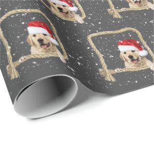 Papel De Presente Ouro de Natal - Retriever no quadro da corda
