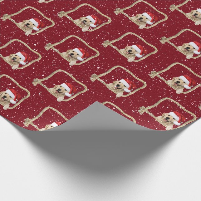 Papel De Presente Ouro de Natal - Retriever no quadro da corda (Ponta)