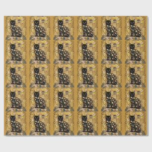 Papel De Presente Ouro Decorativo Gustav Klimt Estilo preto de Gato