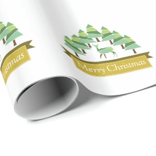 Papel De Presente Ouro Deer Forest Folheto de Natal Feliz