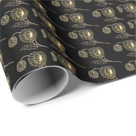 Papel De Presente Ouro e girassóis negros arte natural