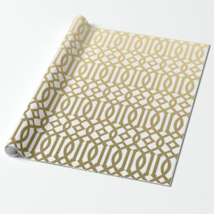 Papel De Presente Ouro e teste padrão moderno branco da treliça