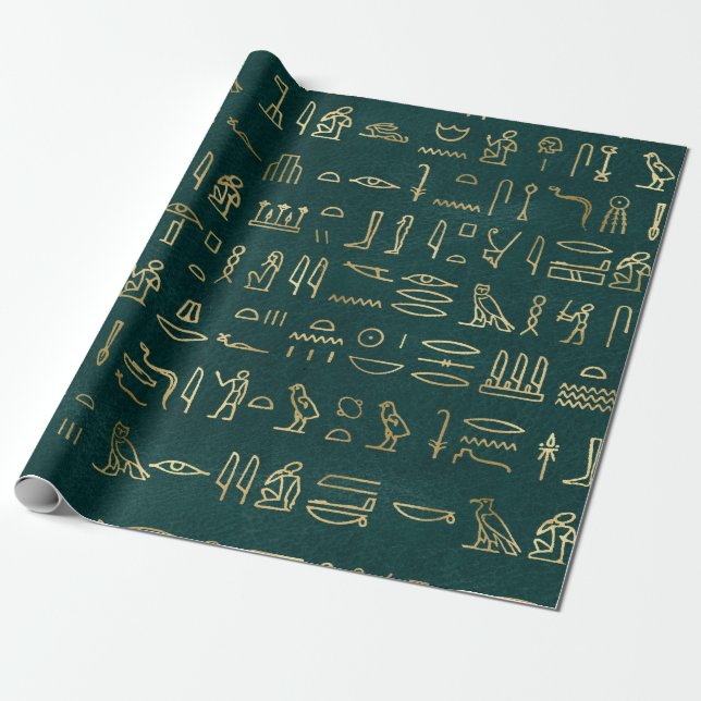 Papel De Presente Ouro Egípcio Hieroglifos Typografia Egito (Desenrolado)