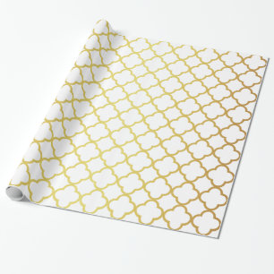 Papel De Presente Ouro elegante e Quatrefoil branco geométricos