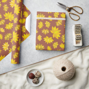 Papel De Presente Ouro Elegante Flores de Outono Aniversário Invisív