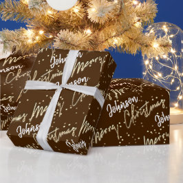 Papel De Presente Ouro Feliz De Natal Do Chocolate Nome