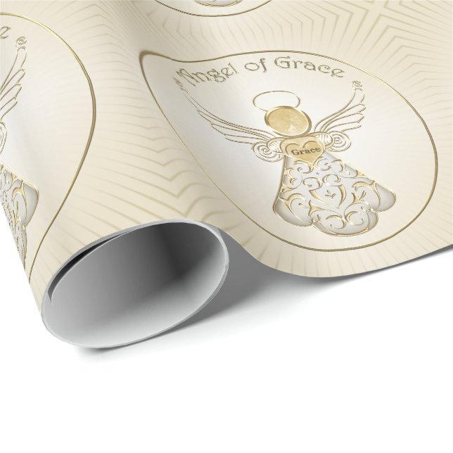 Papel De Presente Ouro Filigree Christmas Angel of Grace Pattern (Ponta do rolo)