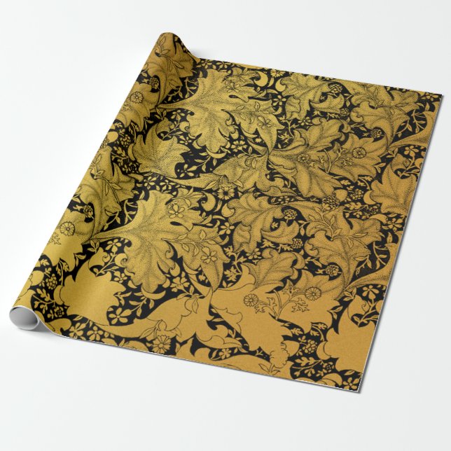 Papel De Presente Ouro Floral Padrão Oriental Fllower (Desenrolado)