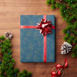 Papel De Presente Ouro Foil Winter Berries