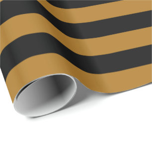 Papel De Presente Ouro Fosco e Listra Preta