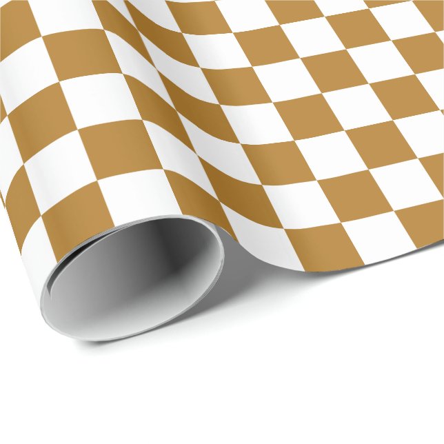 Papel De Presente Ouro Fosco e Xadrez Branco (Ponta do rolo)