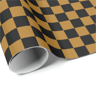 Papel De Presente Ouro Fosco e Xadrez Preto