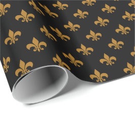 Papel De Presente Ouro Fosco Fleur-de-lis em Preto