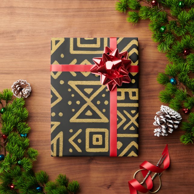 Papel De Presente Ouro Geométrico Tribal (Presente de Natal)
