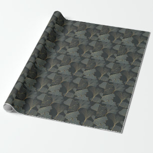 Papel De Presente Ouro Ginkgo: Deco Floral Luxurioso.