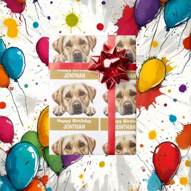 Papel De Presente Ouro Labrador feliz aniversário (As a fellow dog lover, I know how much you adore your golden Labrador)