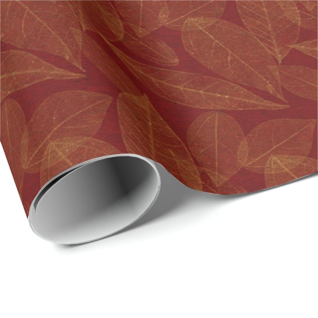 Papel De Presente Ouro Leaf Crimson Maroon Burgundy Botânica (Ponta do rolo)