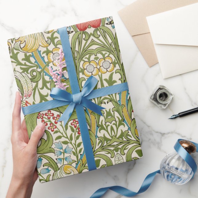 Papel De Presente Ouro Lily Floral William Morris Wrappaper (Presentear)