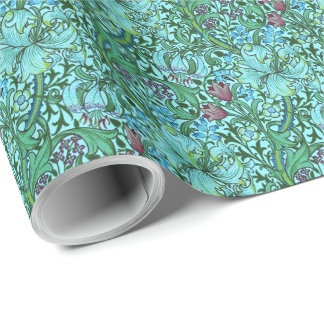 Papel De Presente Ouro Lily Vintage Floral Flores Azul Cor-de-rosa V