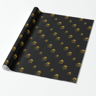Papel De Presente Ouro Lua e Estrelas Quebra de Presente