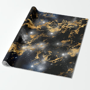 Papel De Presente Ouro Marble Dark Starry Night Space Galaxy