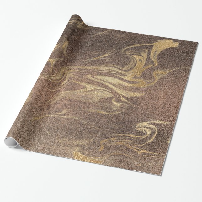 Papel De Presente Ouro moderno elegante e mármore castanho (Desenrolado)