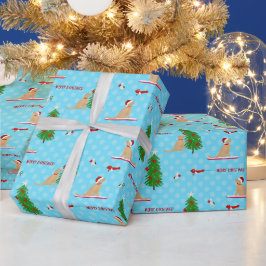 Papel De Presente Ouro Natal Praia Dia Azul Fenda de Presente