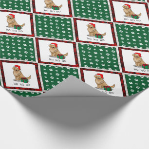 Papel De Presente Ouro Natal Santa Claus Cachorro de Retriever