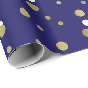 Papel De Presente Ouro Polka Pontos Pequenos Confetti Marinho Azul N