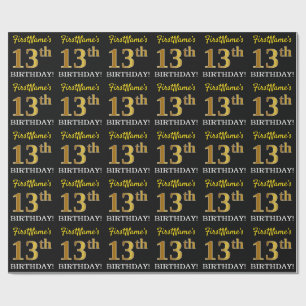 Papel De Presente Ouro preto, de imitação "13o ANIVERSÁRIO "