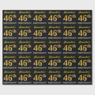 Papel De Presente Ouro preto, de imitação "46th ANIVERSÁRIO "