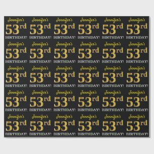 Papel De Presente Ouro preto, de imitação "53rd ANIVERSÁRIO "