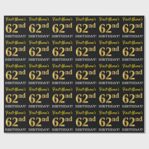 Papel De Presente Ouro preto, de imitação "62nd ANIVERSÁRIO "