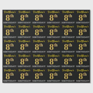 Papel De Presente Ouro preto, de imitação "8o ANIVERSÁRIO "
