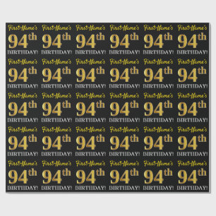 Papel De Presente Ouro preto, de imitação "94th ANIVERSÁRIO "