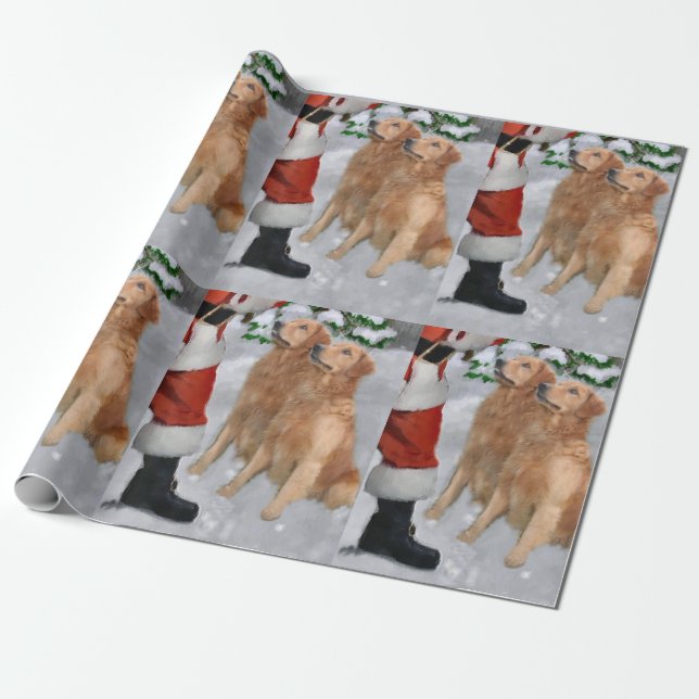 Papel De Presente Ouro Retriever Acredite no Natal (Desenrolado)